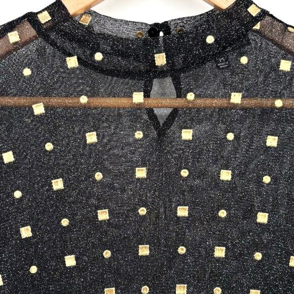 Lulus Rooftop Party Black and Gold Print Sheer Mesh Bodysuit Size M - Picture 8 of 10